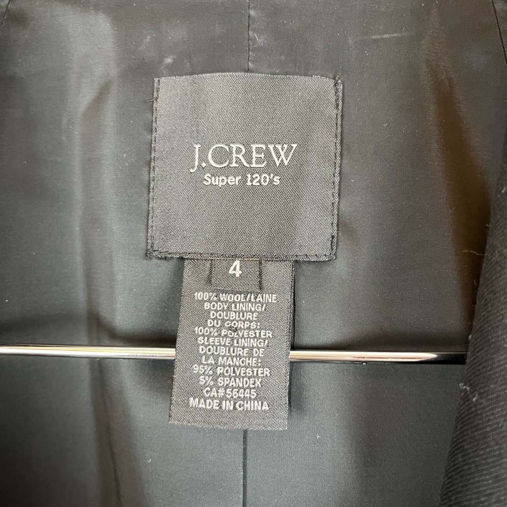 Women’s Jcrew Wool Black Blazer. Super 120’s Label. Size 4 View 2